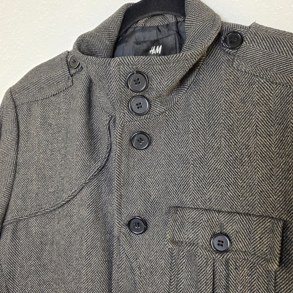 H&M Gray Wool Button Jacket - Military Preppy Peacoat - Men's 40R - Picture 12 of 17